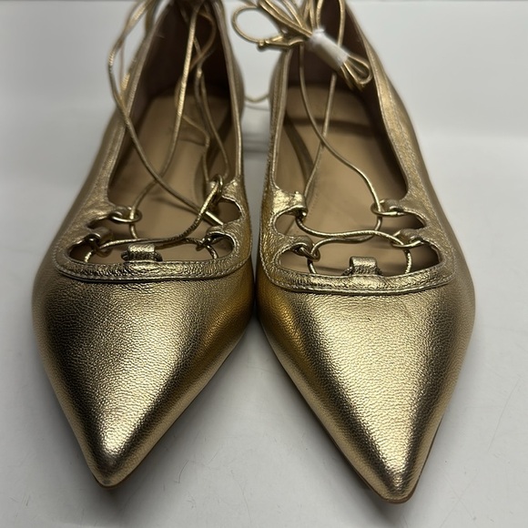 Michael Kors Tabby Ballet Flats Shoes Leather Pointed Toe Ankle Strap  Gold 7.5 - Picture 3 of 11